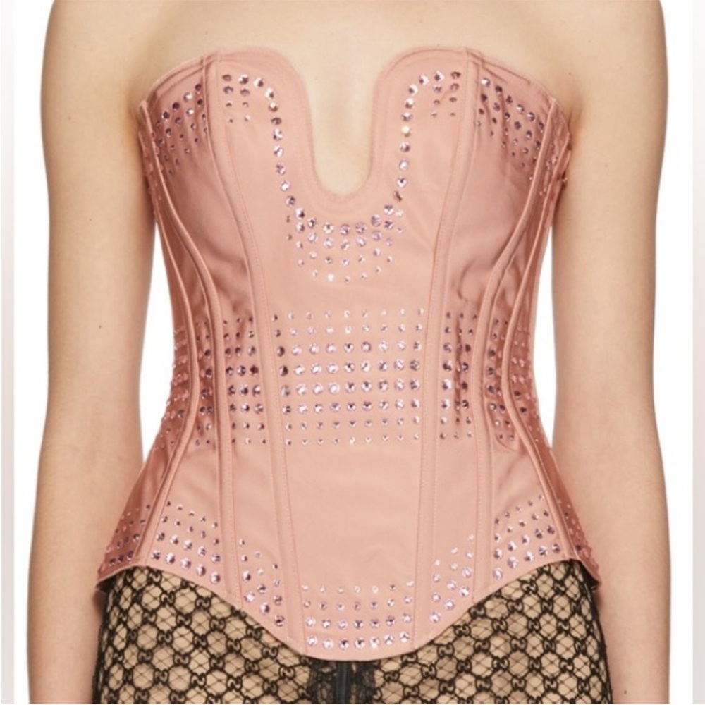 Gucci silk crystal embroidered bustier corset top